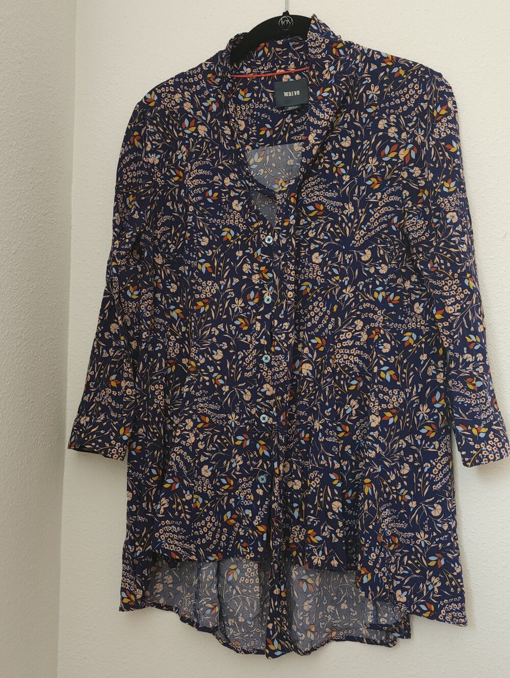 Maeve Navy Floral Button Up Tunic Size Small